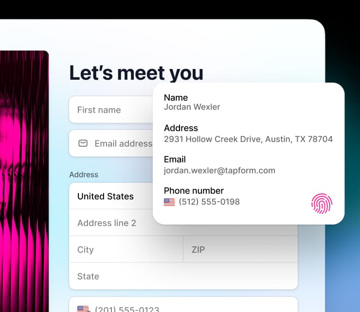 Example screenshot of Tapform auto-fill contact information feature.