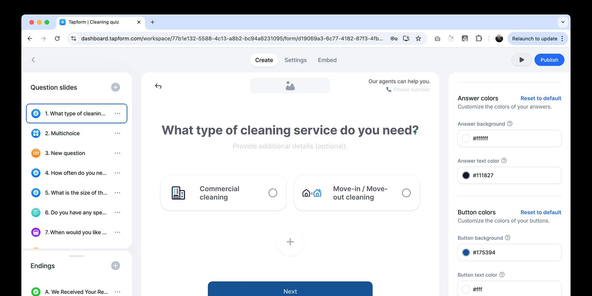 Screenshot of Tapform no-code form builder with drag and drop editor.