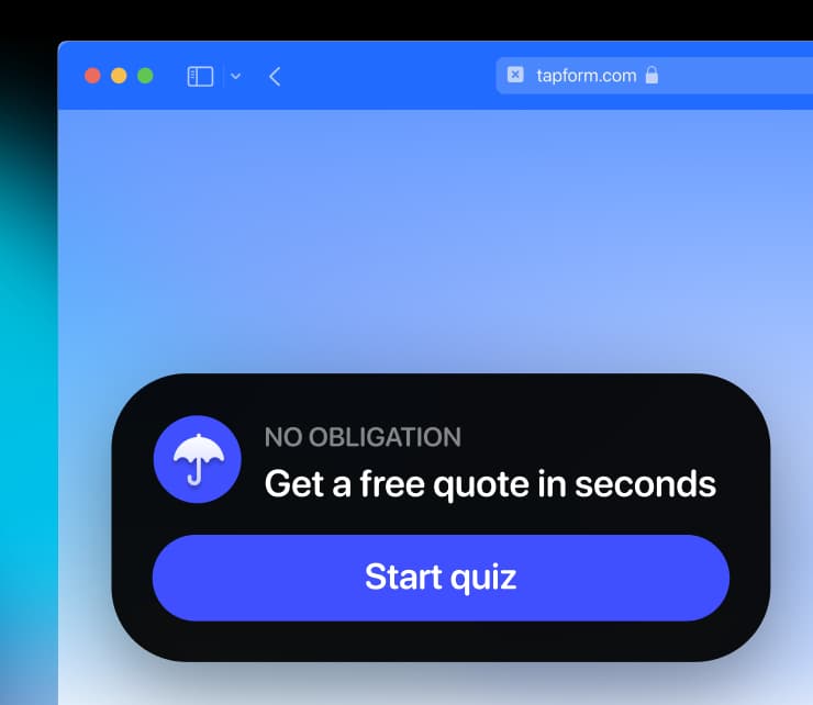 Example screenshot of Tapform website widget installed on a website.
