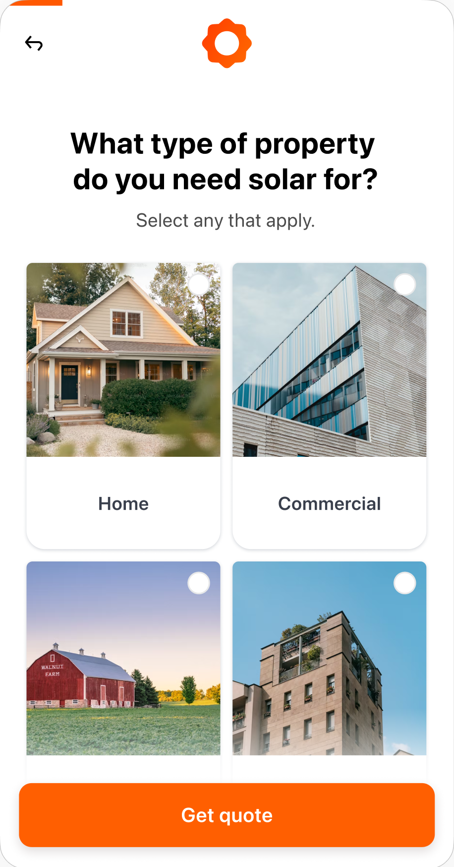 Screenshot of custom white Tapform solar lead capture form.