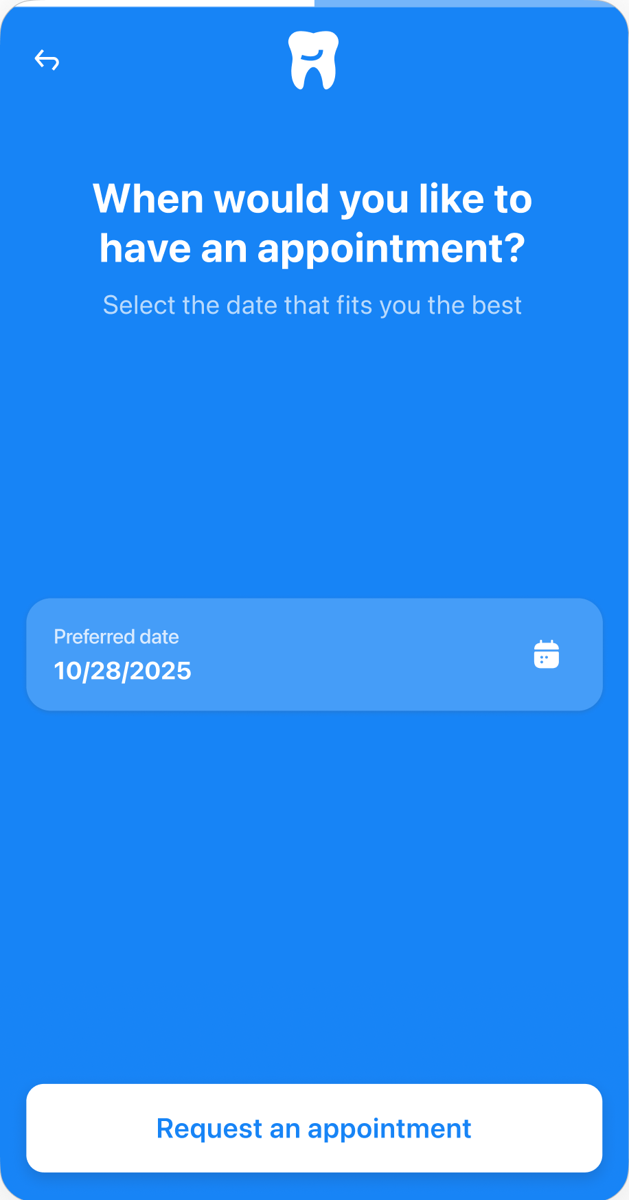 Screenshot of custom blue Tapform dentist lead capture form.