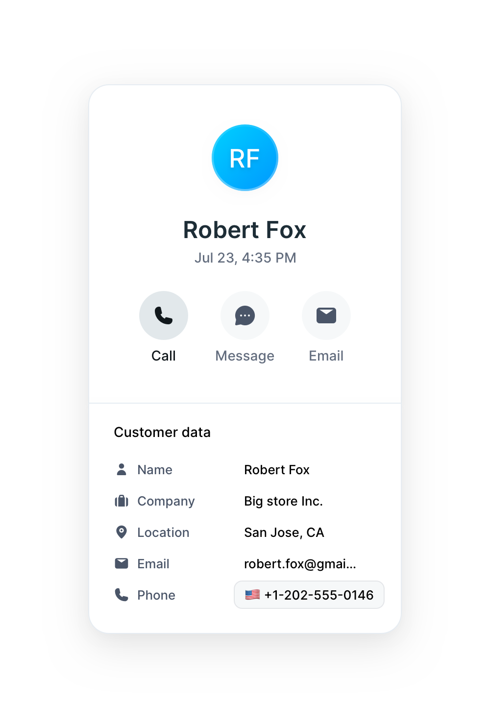 Screenshot of Tapform CRM contact UI element